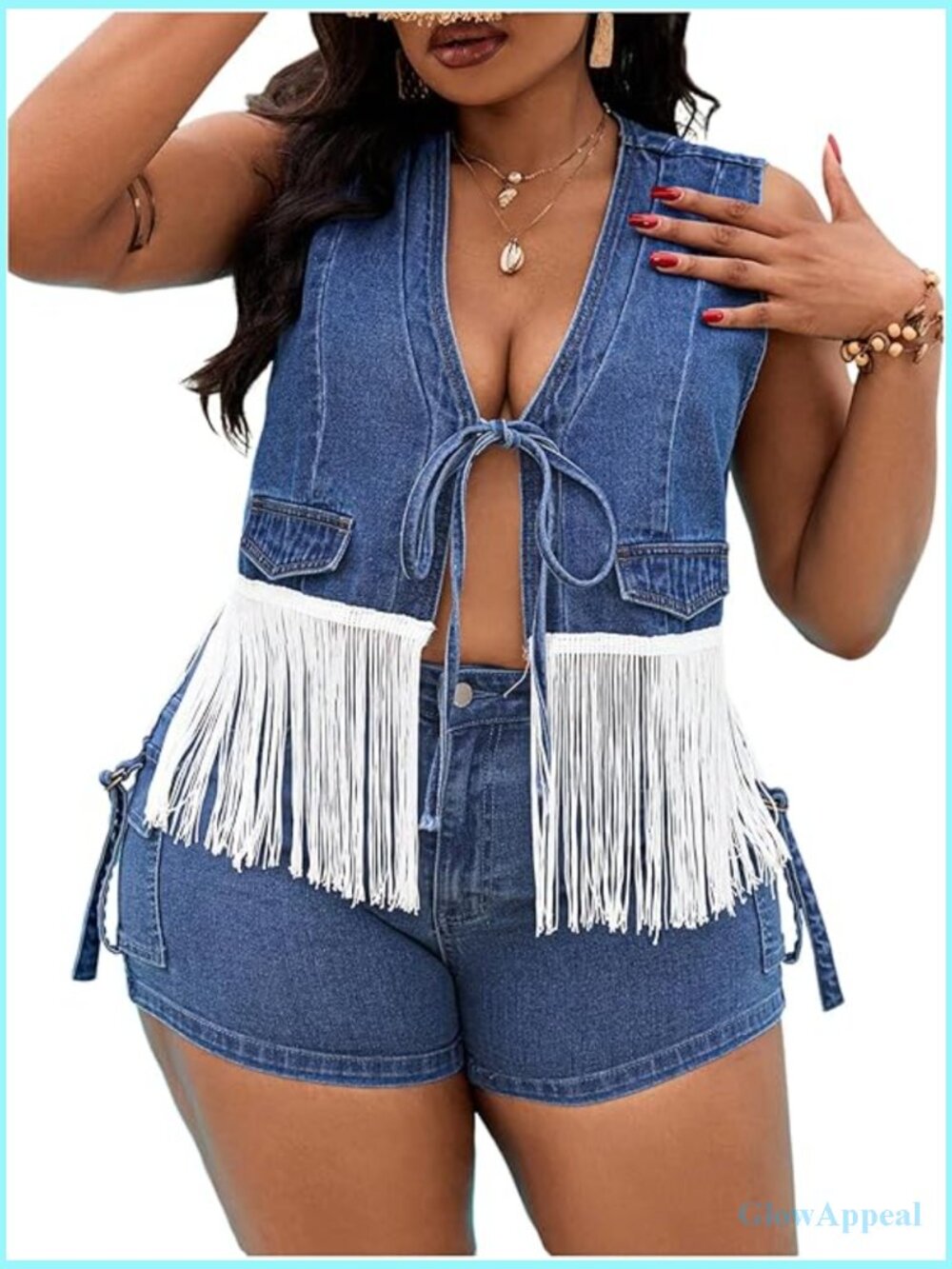 Plus Size Fringe Denim Vest Top Sleeveless Jean Tank US 0XL-4XL